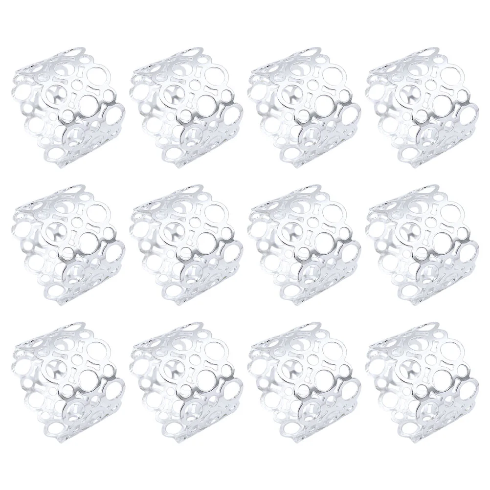 12 Pcs Decorations Simple and Luxurious Hollow Circle High-end Napkin Cloth Ring 12pcs/pack (silver) Holder Ornament Out Dining