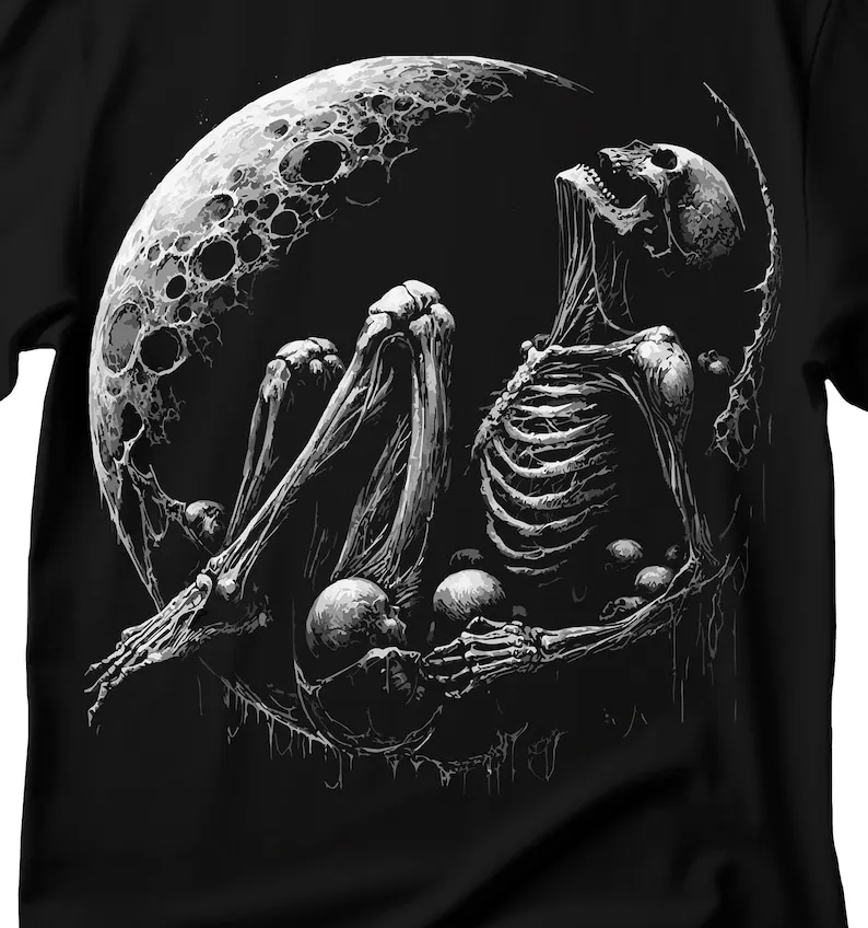 

Dark Art Skeleton Gothic T-shirt, Moon T-Shirt, Dark Fantasy Moon Skeleton T-Shirt, Gothic T-shirt