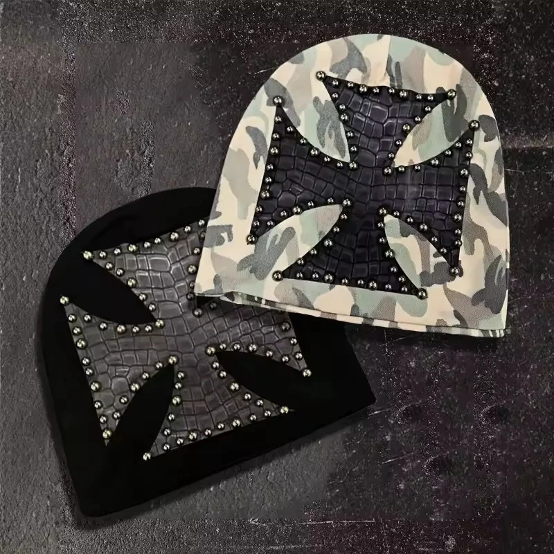 2026 Autumn New Gothic Decadent Rock Harajuku Style Rivet Cross Hat Y2K Punk Casual Street Trend Fashion Hip-hop Daily Headwear