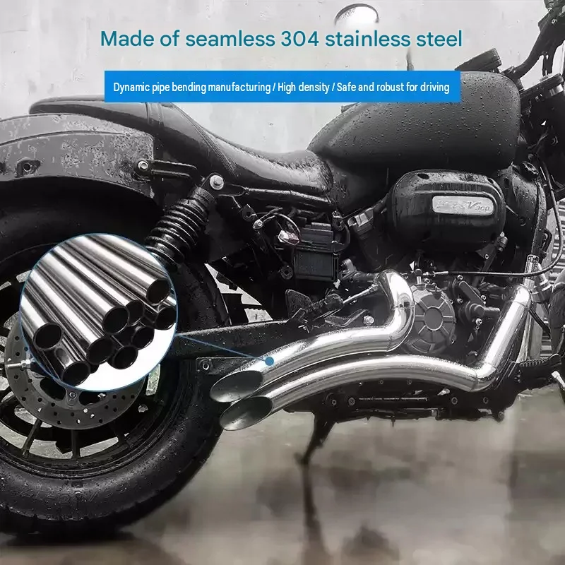 For QJMOTOR SRV300S SweepingStyle Vintage Exhaust Manifold Straight Pipe Sound Deep HorseLike Rumble American Cruiser Motorcycle
