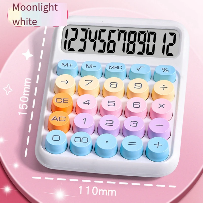 Calculatrice mécanique avec grand écran LCD, grand bouton rond, mignon, couleur bonbon, adapté au bureau et à l'école