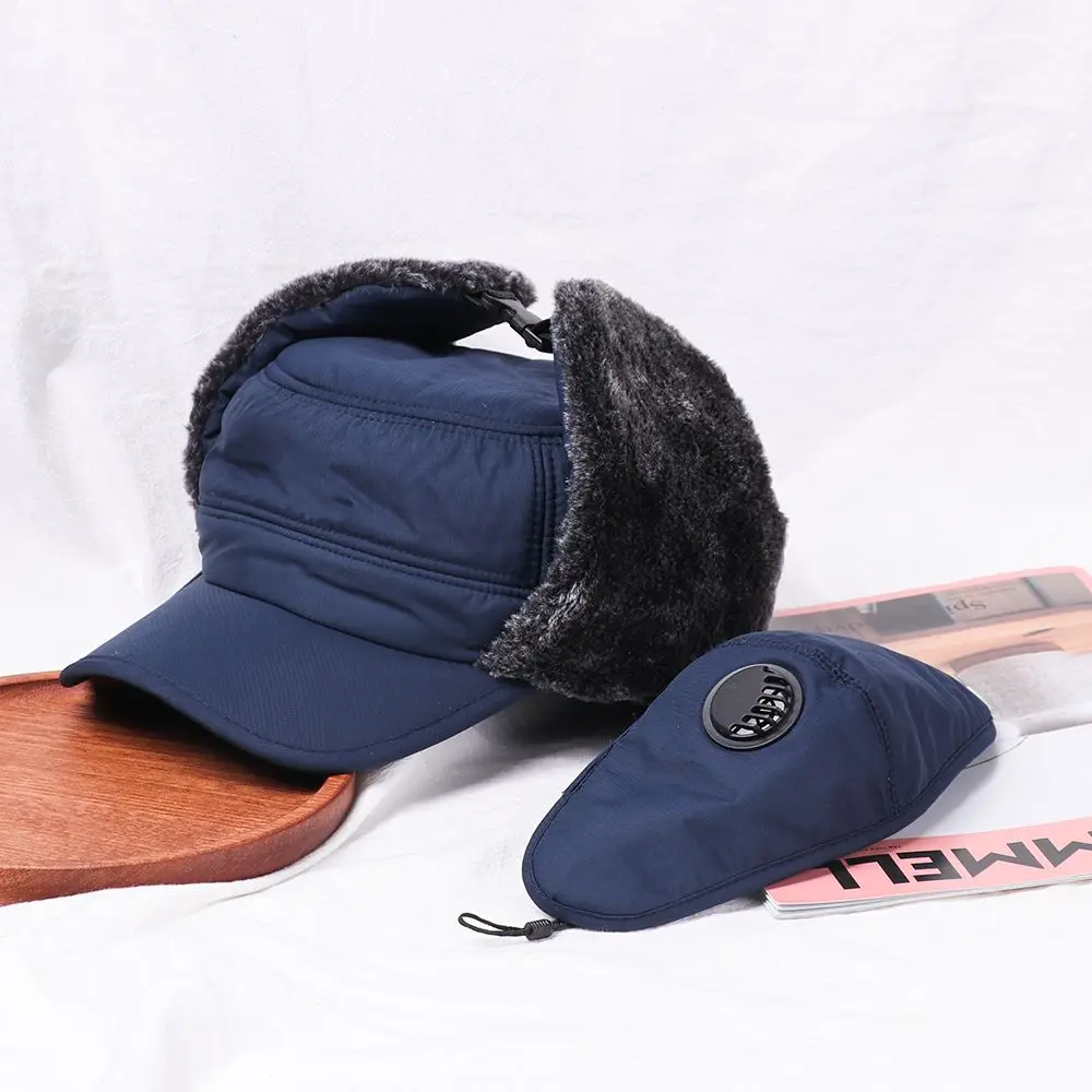 Warm Windproof Winter Men Bomber Hat Winter Ski Mask Cotton Fur Earflap Hat Sports Outdoors Earflaps Caps