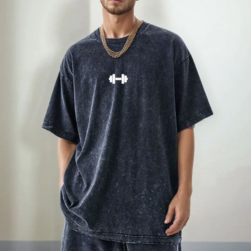 230G Cotton Retro T-shirt Drop-shoulder Sleeve Men Women Vintage Short-sleeve T Shirts Solid Color Hip Hop Loose Tees