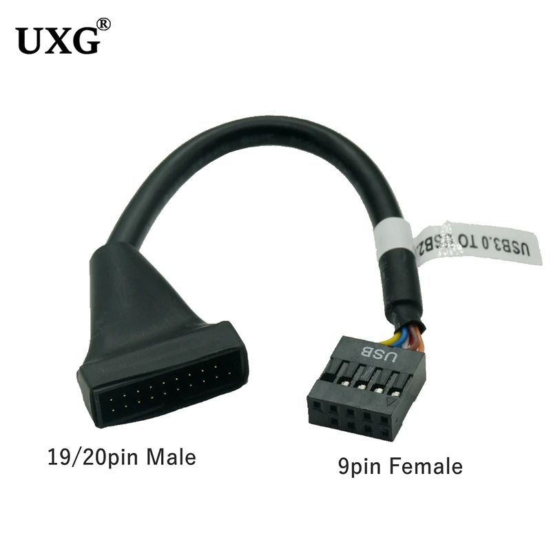 1PC Black USB 2.0 9 Pin Housing Male To Motherboard USB 3.0 20pin Female Adaptor Cable Adapter For PC Computer