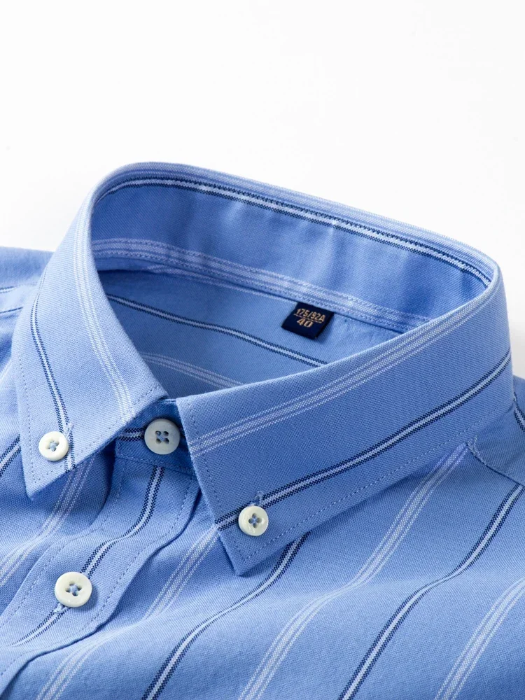 

Men's Casual Long Sleeve Woven Button Down Shirt Single Patch Pocket Standard-fit Plaid Striped Comfortable Cotton Oxford Shirts