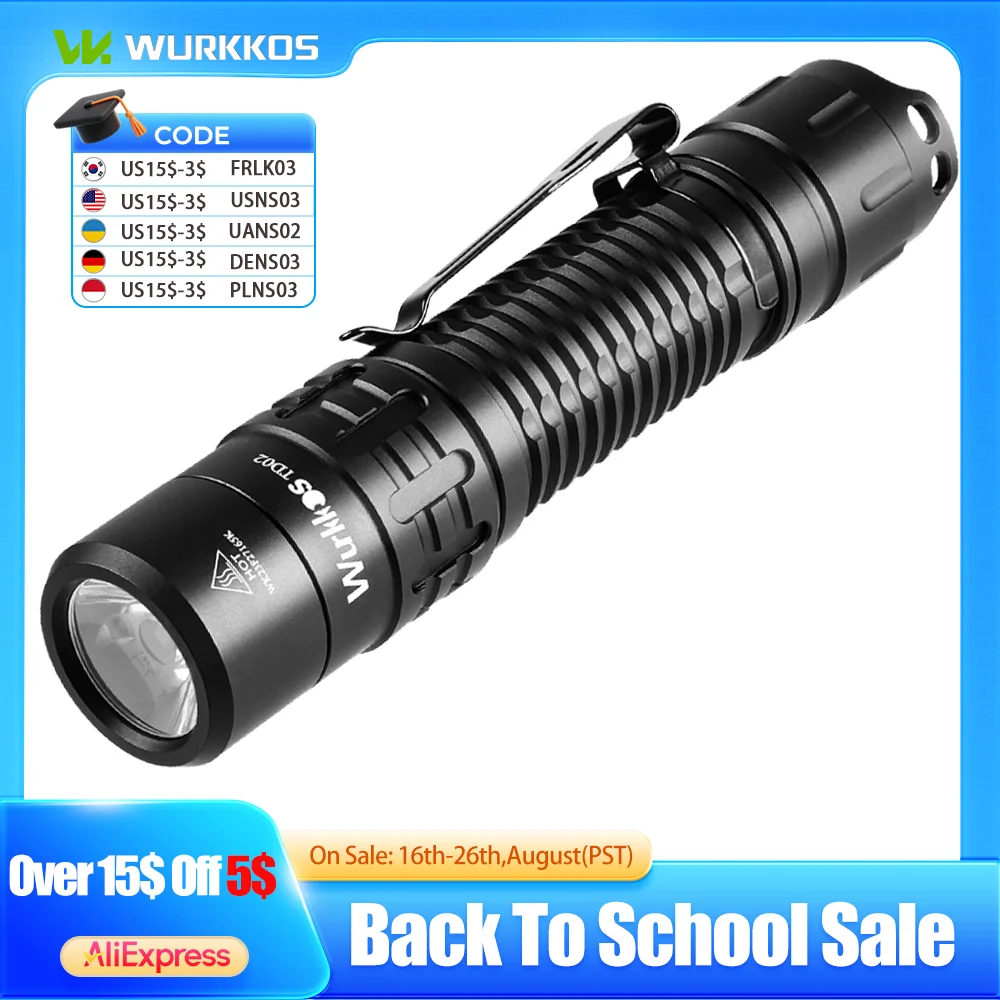 Wurkkos TD02 Taktische Taschenlampe 18650 EDC wiederaufladbares Licht 2000LM SST40 LED grüne Taschenlampe IPX8 Militär-Notbeleuchtung