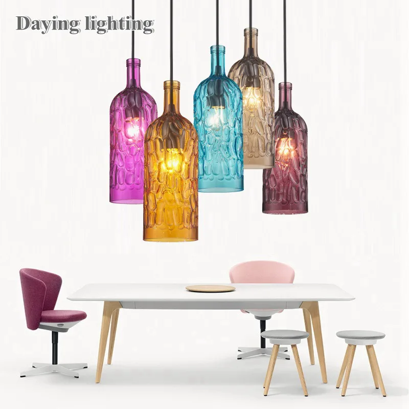 

LED Coloured Glass Wine Bottle Chandelier Dining Room Pendant Lamp