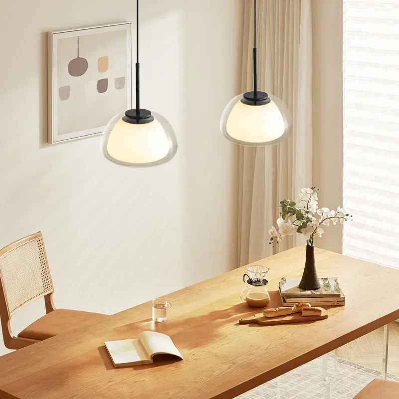 

Danish Design Jelly Internet Celebrity Corridor Foyer Restaurant Bar Creative Cream Style Single Head Double-layer Glass Pendant
