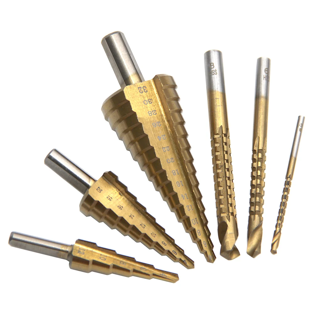 4-12/4-20/4-32mm Triangular Handle Straight Groove Pagoda Step Drill 3/6/8mm Saw Drill Pull Slot Hole Drill Tool Set
