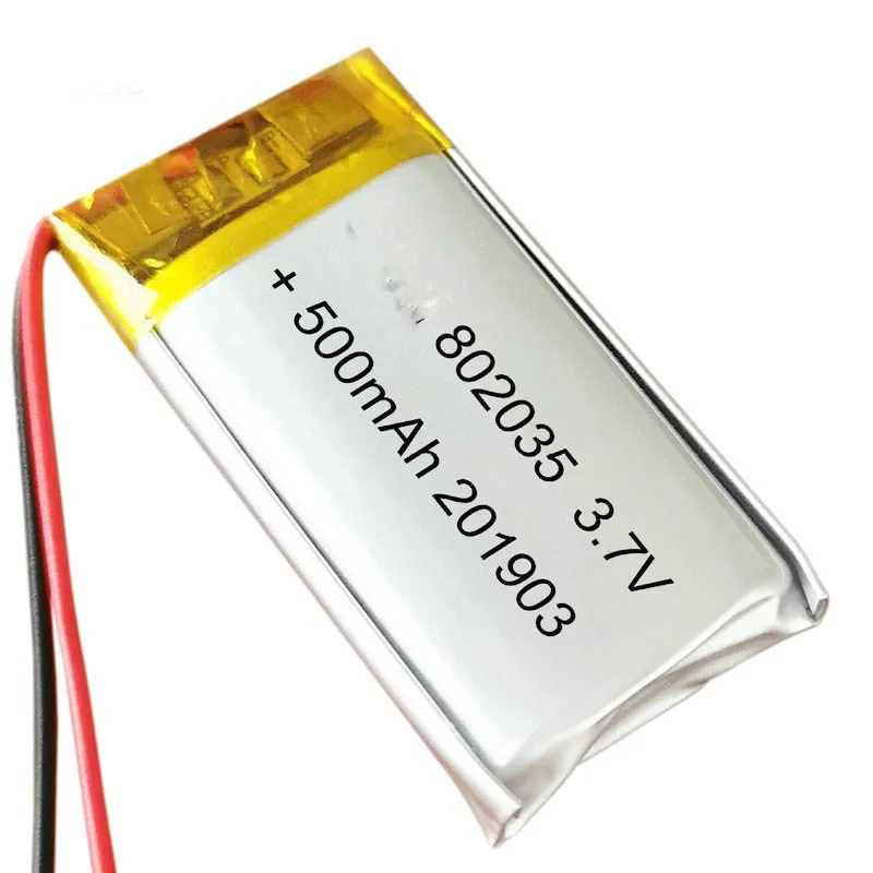 2/5/10/20 Pcs 3.7V 500mAh 802035 Lithium Polymer Ion Battery 2.0mm JST Connector