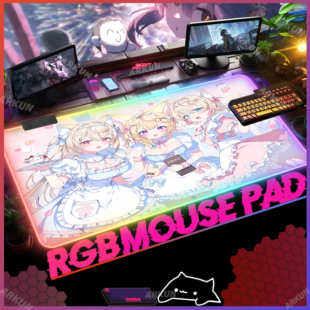 

XXL RGB Kawaii Virtual Artist Singer FUWAMOCO Popular Hot Hololive LED Mouse Pad Gaming Desk Pat for Office Computer Gamer Mat