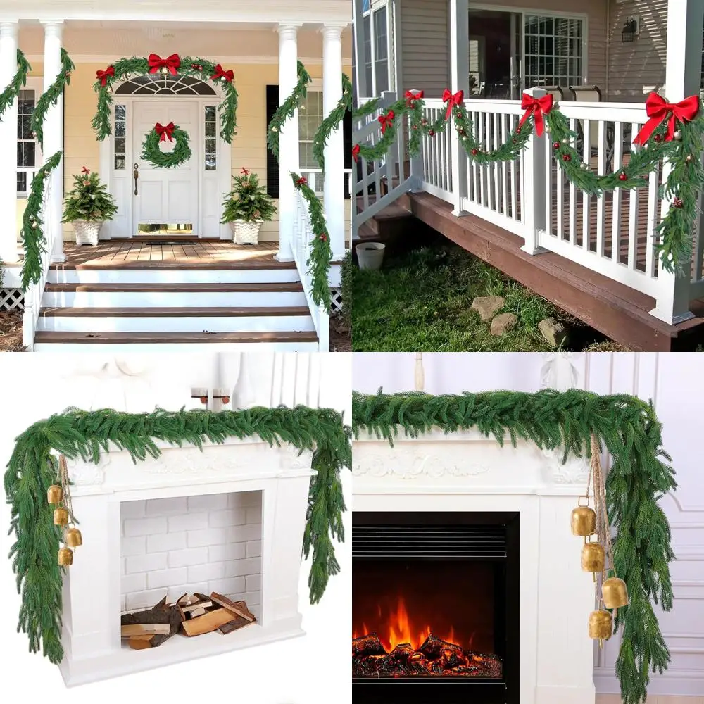 

Set of 4 6-Foot Long Lifelike Norfolk Pine Garlands for Christmas, Suitable for Indoor and Outdoor Use