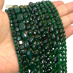 Natural Chalcedony Emerald Green Stone Faceted Round Square Oval Loose Spacer Beads for Jewelry Making Diy Bracelet Accessories