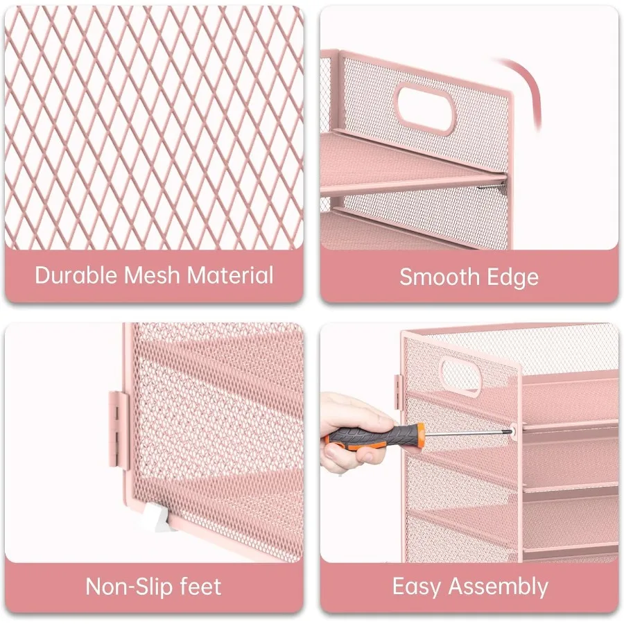منظم ورق من 7 طبقات بتصميم شبكي ومقابض لتخزين سطح المكتب بكفاءة في إعدادات المكتب والمدرسة - أسود وردي - #5