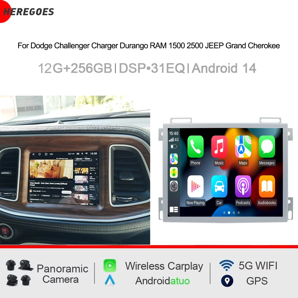 IPS Carplay Android 14 Car Radio multimedia For Dodge Challenger Charger Durango RAM 1500 2500 JEEP Grand Cherokee stereo GPS