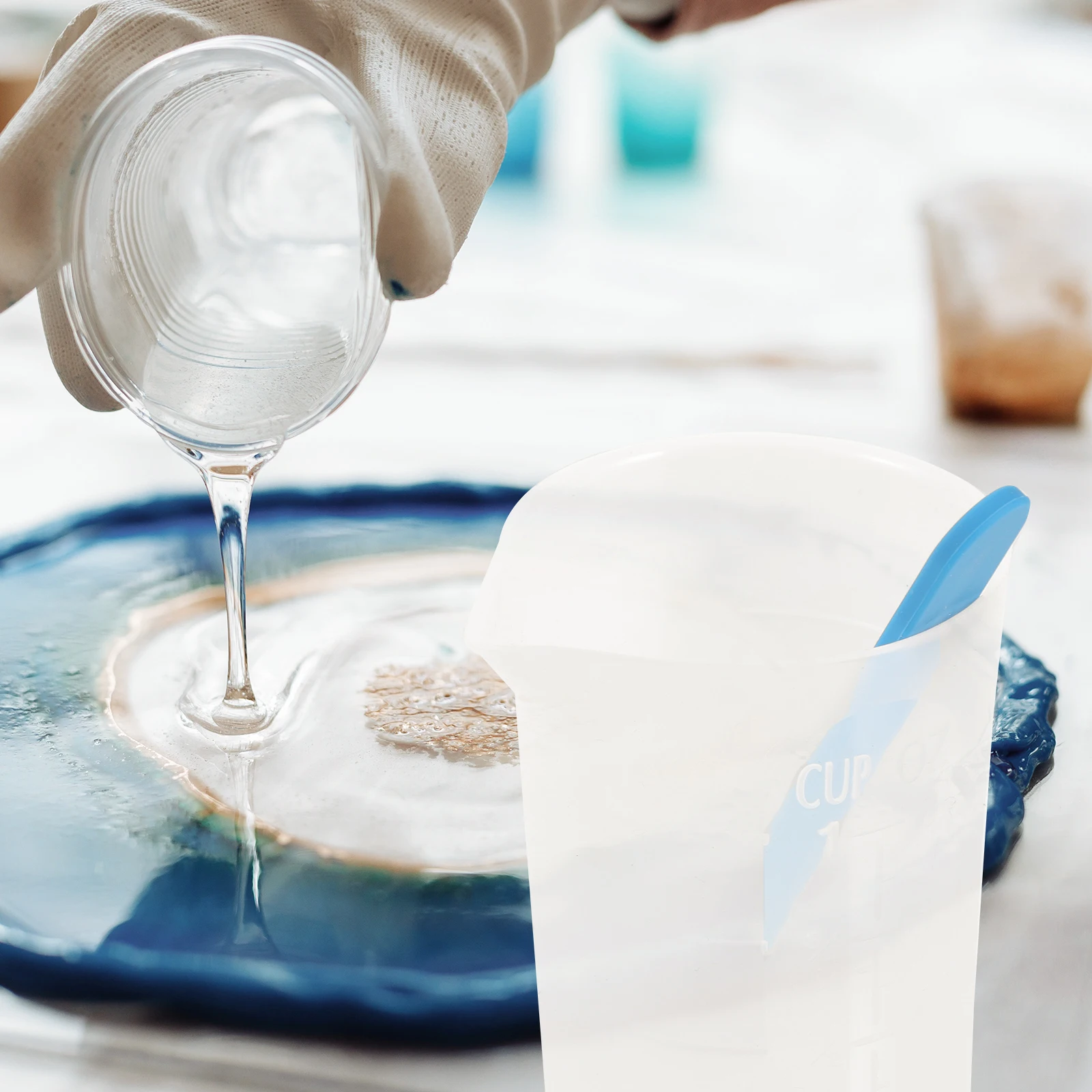 1Set Epoxy Resin Mixing Cups Silicone Stir Stick Measuring Cup Kit DIY Craft Supplies for Handmade Resin Gift Making