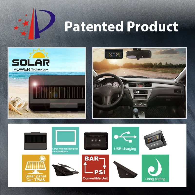 Sensore di pressione dei pneumatici TPMS per auto a energia solare universale Sistema di monitoraggio 433,92 MHz per prestazioni ottimane