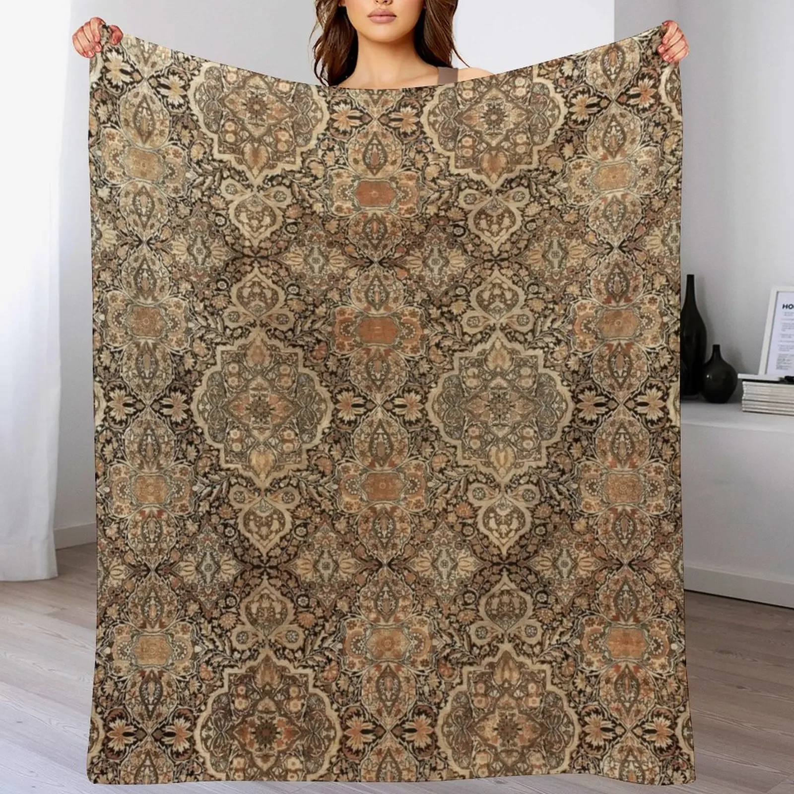 Antique Persian Kirman Rug Print Throw Blanket Bed Fashionable Tourist For Sofa Thin Comforter Blankets