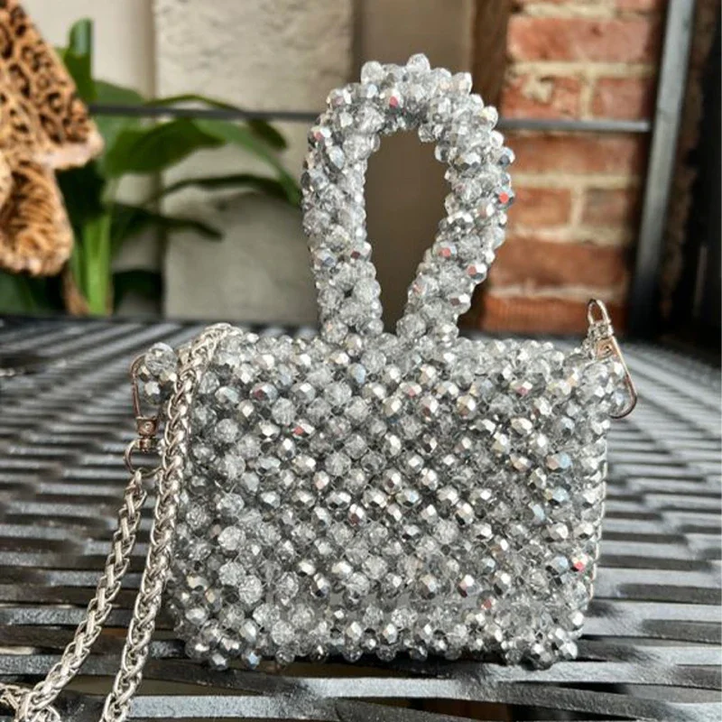 

Crystal Beads Woven Portable Banquet Lady Small Square Bag Wholesale Women's Handbags 2024 Niche Handmade Beaded Top-Handle