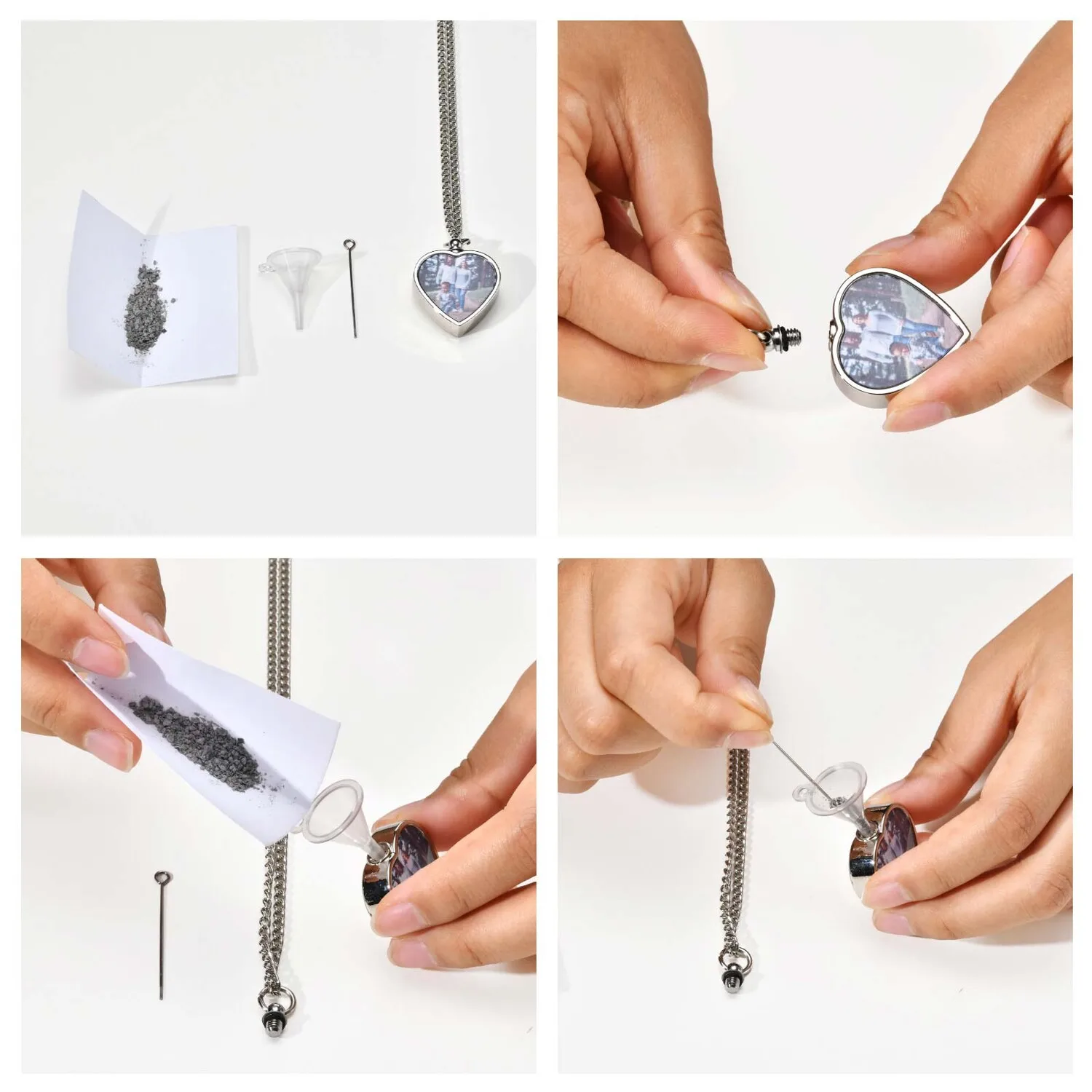 Vnox Free Photo القلائد المخصصة للنساء والرجال، قلادة جرة القلب مع مجموعة ملء القمع، مجوهرات تذكارية 71.5 سم