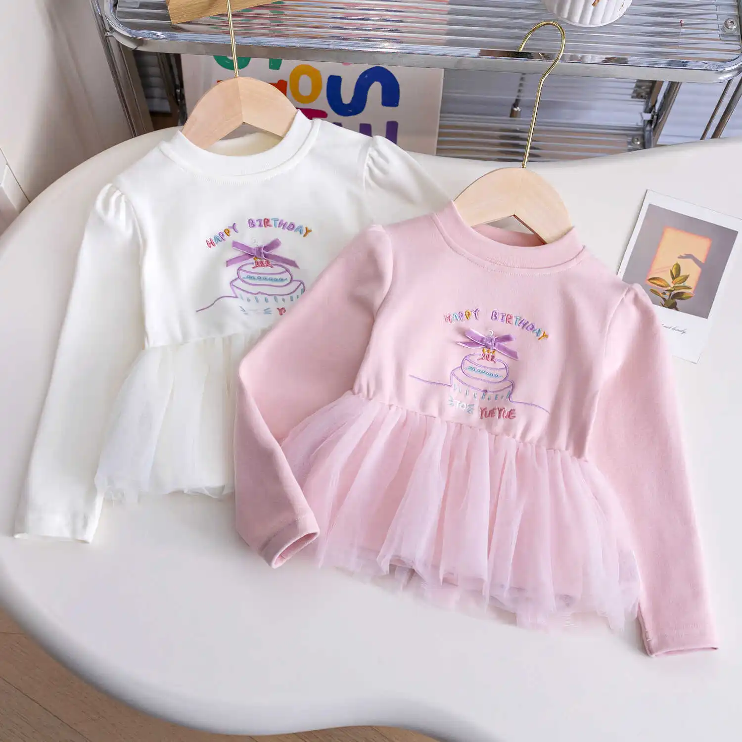 

Fashion Girls' Sweatshirt Sweet Princess Mesh O-neck Pullover Autumn Girls Long Sleeve T-shirt Children's Cotton Cartoon Tops