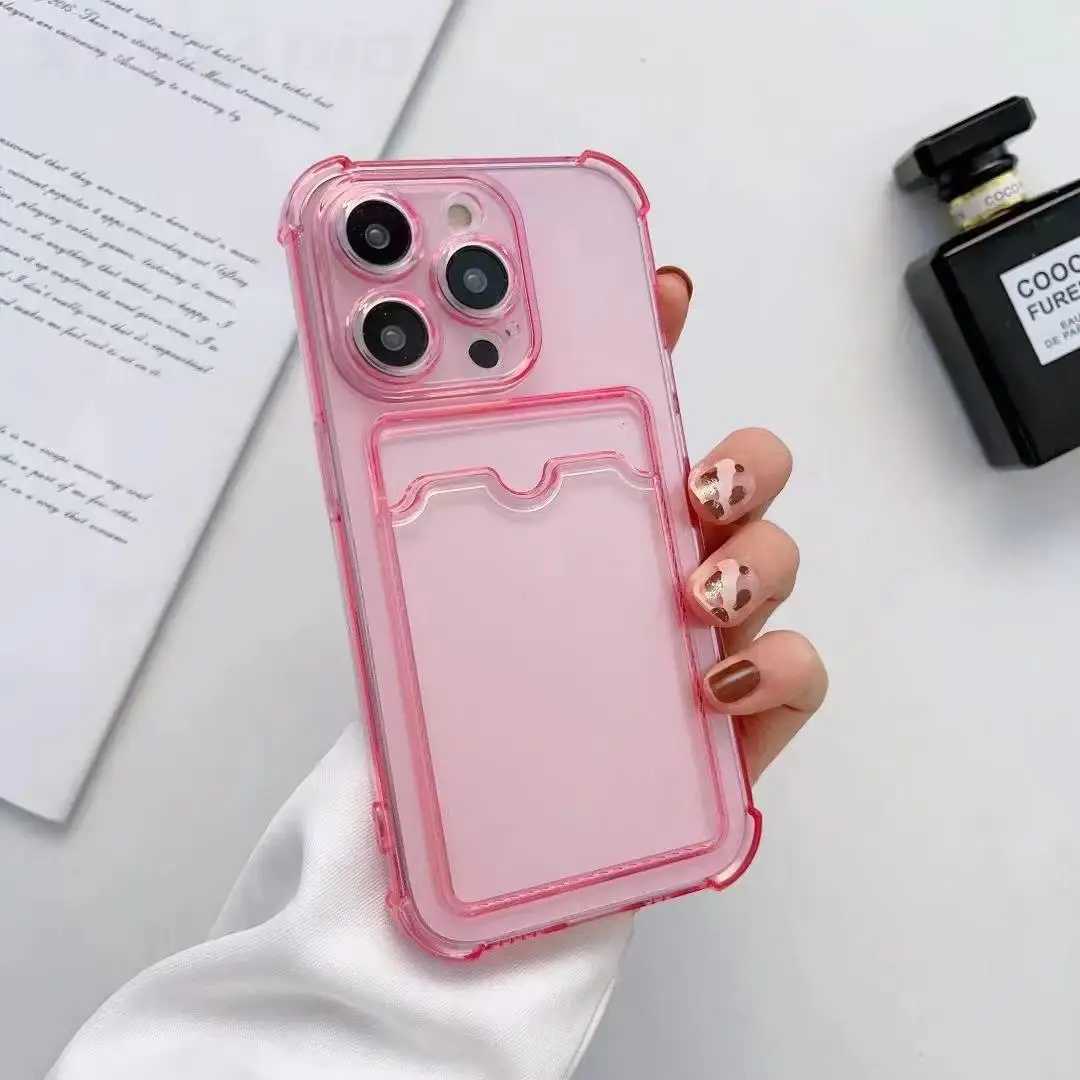 Transparent Card Slot Bag Holder Case for iPhone 15 14 13 Pro Max 11 12 Mini X XS 7 8 Plus SE Clear Shockproof Soft Wallet Cover