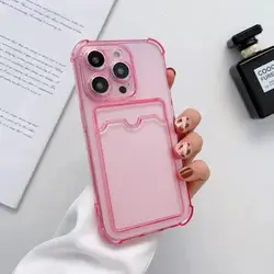 Transparent Card Slot Bag Holder Case for iPhone 15 14 13 Pro Max 11 12 Mini X XS 7 8 Plus SE Clear Shockproof Soft Wallet Cover