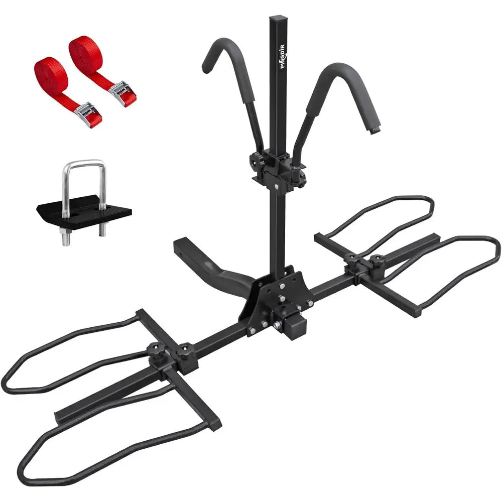 2-Bike Hitch Mount Rack with 150lbs Capacity, Platform Style, Fits Tires & E-Bikes, Includes Hitch Stabilizer, Lock, and Straps
