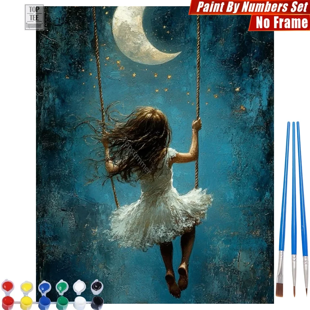 

Moonlit Swinging Girl DIY Paints By Number Set - Poetic Swing Girl Relaxing Activities Easter Gift For Woman