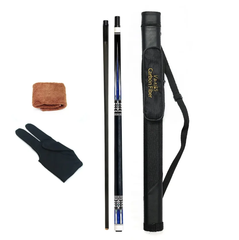 Billiard Pool Cue Set 1/2 58'' 12.5mm Tip Carbon Fiber Shaft & Wire Hand Grip, Practical Accessories