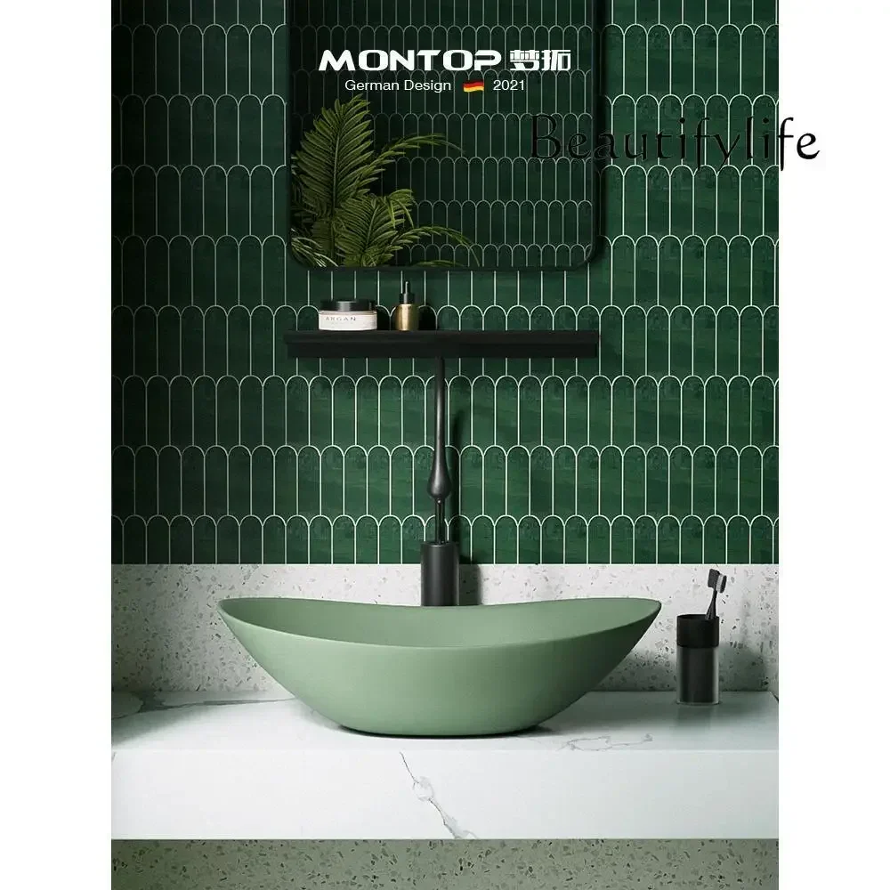 Hi Green Washbasin Nordic Minimalist Creative Stage Basin Ceramic Deepening Washbasin Light Luxury Washbasin Designer Model