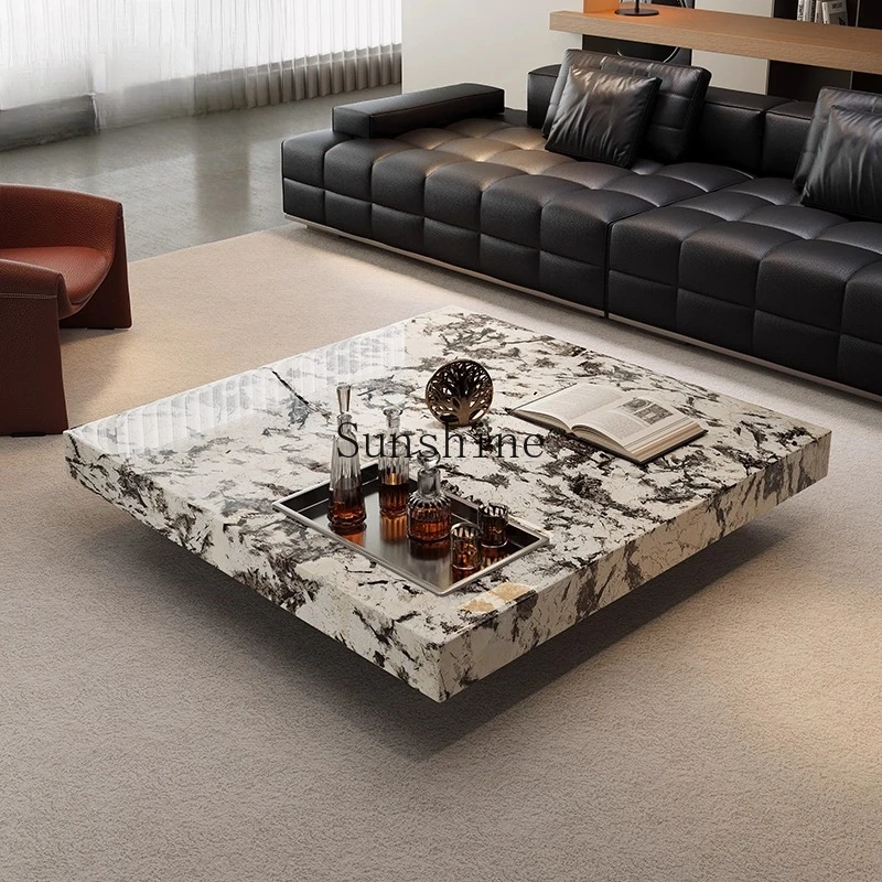 

Italian minimalist living room household square suspension box coffee table natural luxury stone coffee table