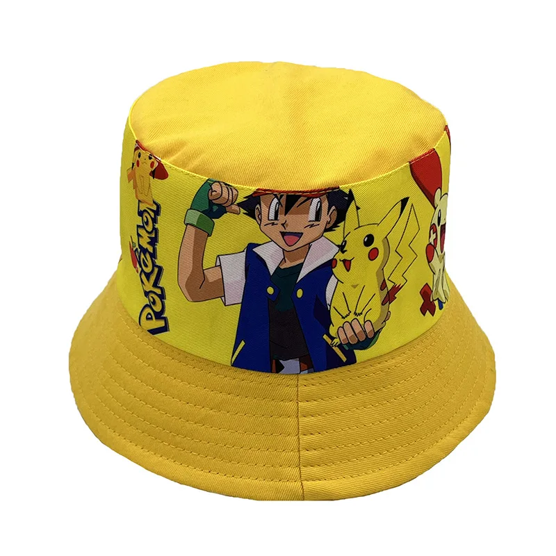 Pokemon Anime Figura Pikachu Panamá Bucket Hat Verão Sun Hat Bonito Balde Pescador Praia Outdoor Hat Cap para Crianças