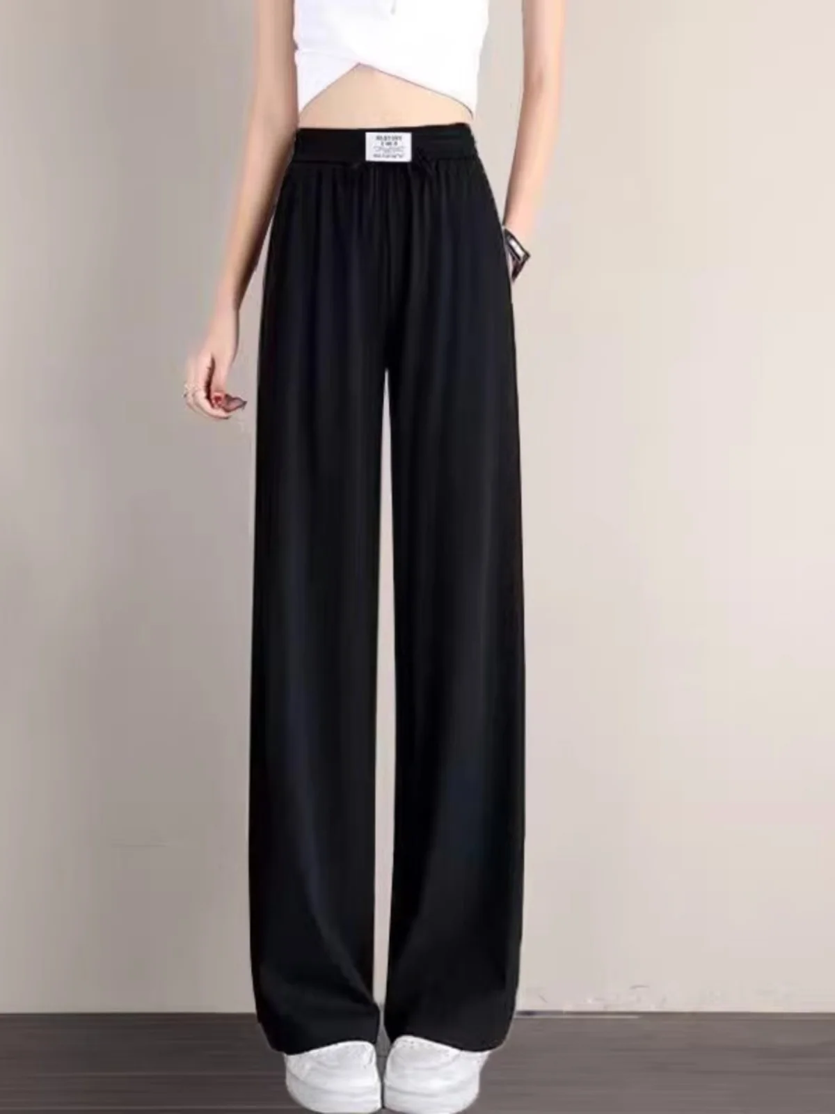 Ice Silk High Waist Wide Leg Pants Women's Summer Thin Casual Loose Drapey Straight Cut Trendy Trousers Casual Pants