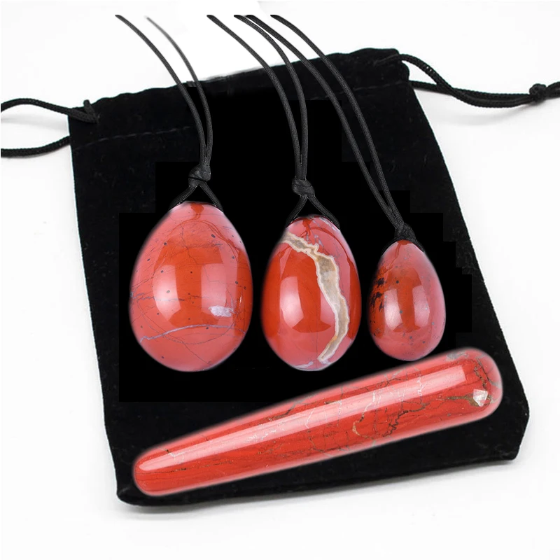 Natural Red Stone Yoni Egg Massage Wand Set Women Vaginal Tightening Kegel Exercise Drilled Massage Balls With Gift Box