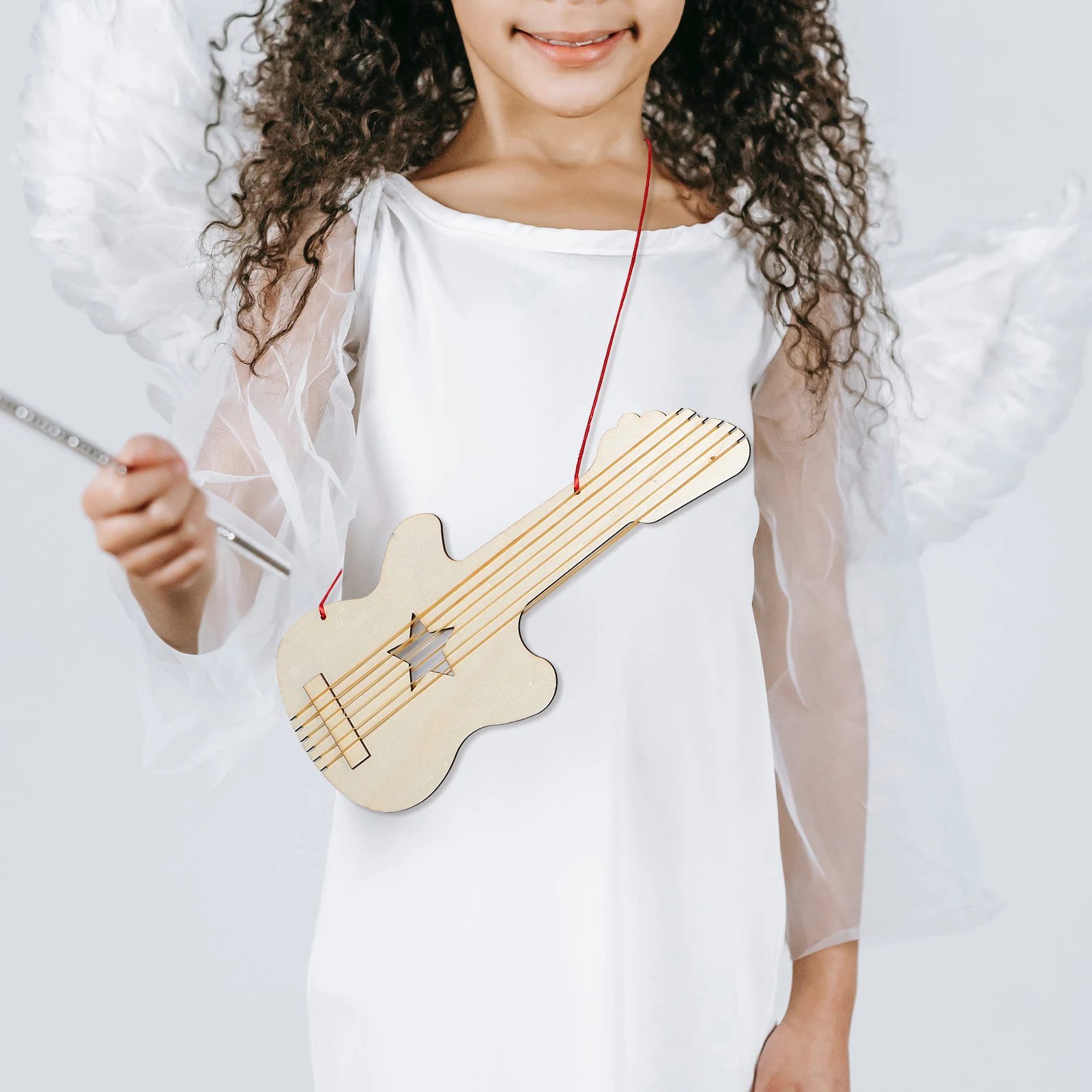 

Diy Wood Guitar for Kids Handmade Wooden Toy Blank Crafts Electric Cutouts Art Unfinished Graffiti