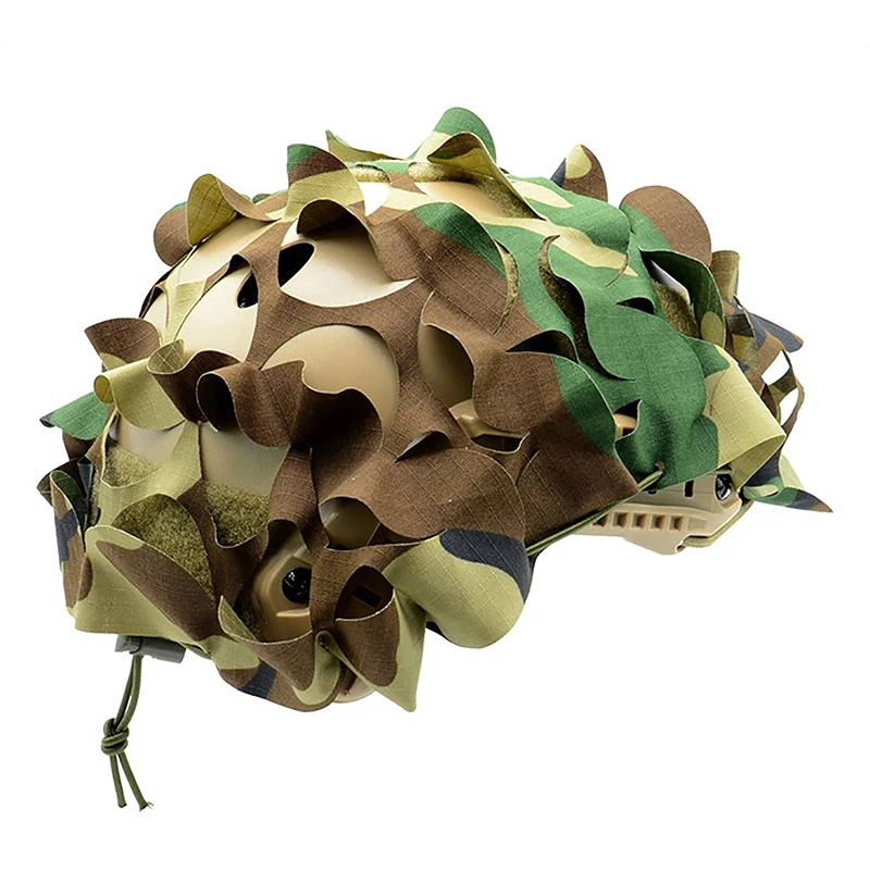 3D Tactical Camo Net Helmet Cover Laser Cut Nylon Drawstring Camo Helmet Cover Scrim CS Paintball Paratrooper Accessories