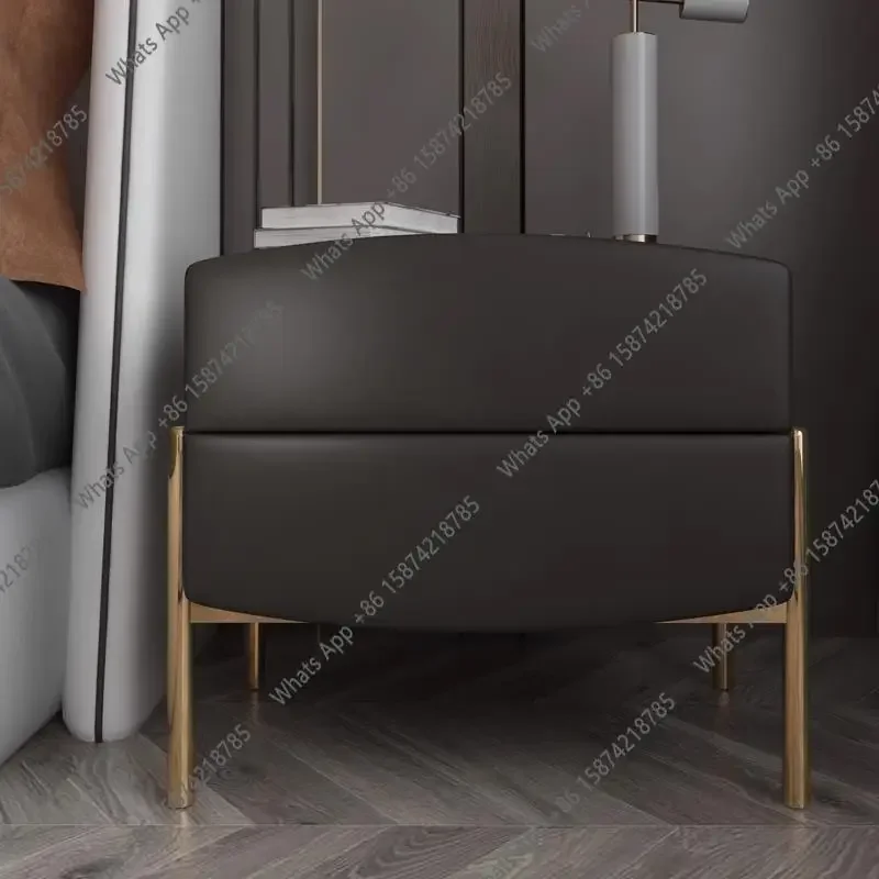 NM Nordic creative bedside table Solid wood light luxury bedside table Modern microfiber leather bedroom storage cabinet