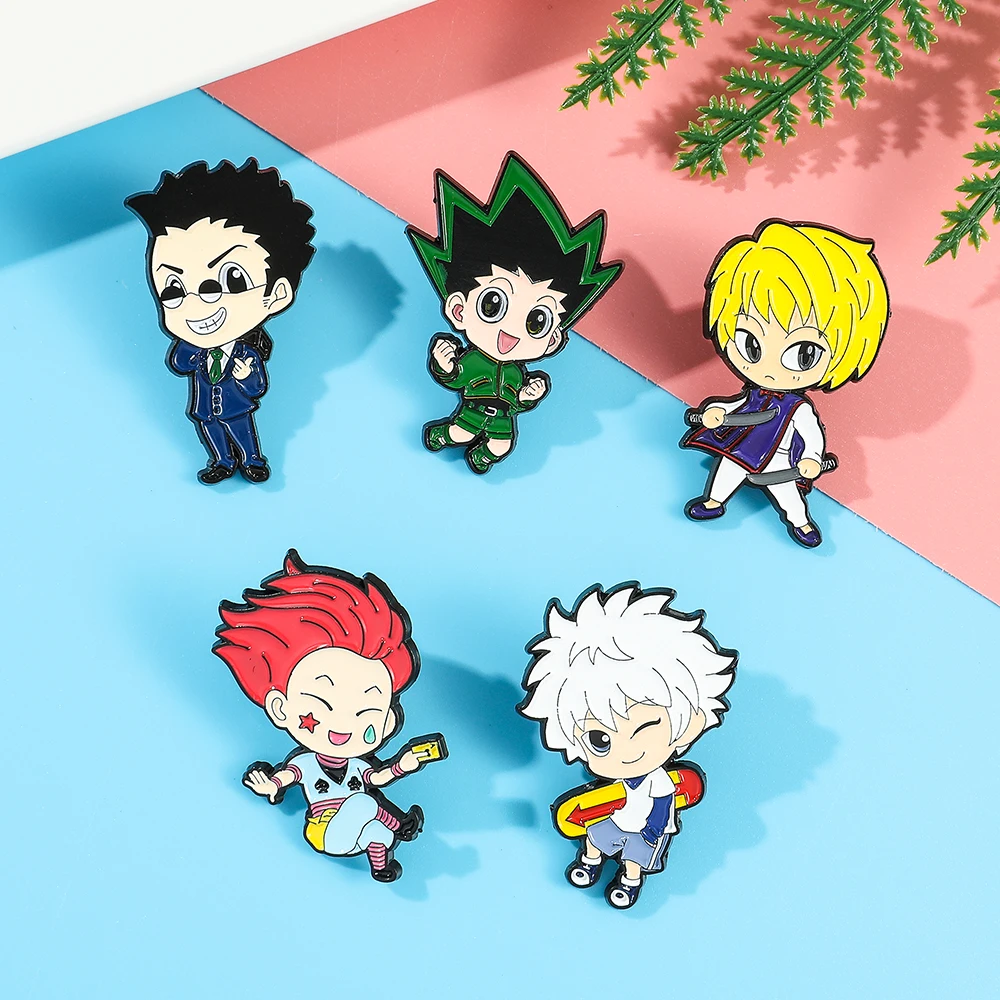 Alfileres esmaltados de dibujos animados de HUNTER x HUNTER para niños, bolsa de broche con insignia de solapa, regalo de joyería, GON Killua