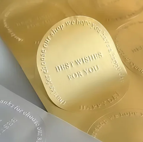 Customized waterproof PET adhesive sticker embossed matte gold silver sticker gift and craft packaging label sticker