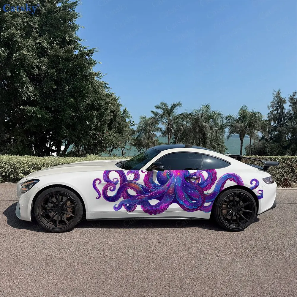 

2pcs Neon Octopus Car Decal Full Body Floral Decoration Covering Scratches Protect Car Decal Waterproof