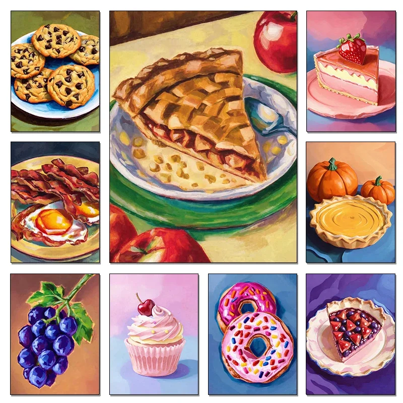 Galletas con virutas de Chocolate, pastel de bayas y calabaza, tarta de queso de fresa, póster impreso, imágenes artísticas de pared, pintura en lienzo, decoración del hogar para habitación