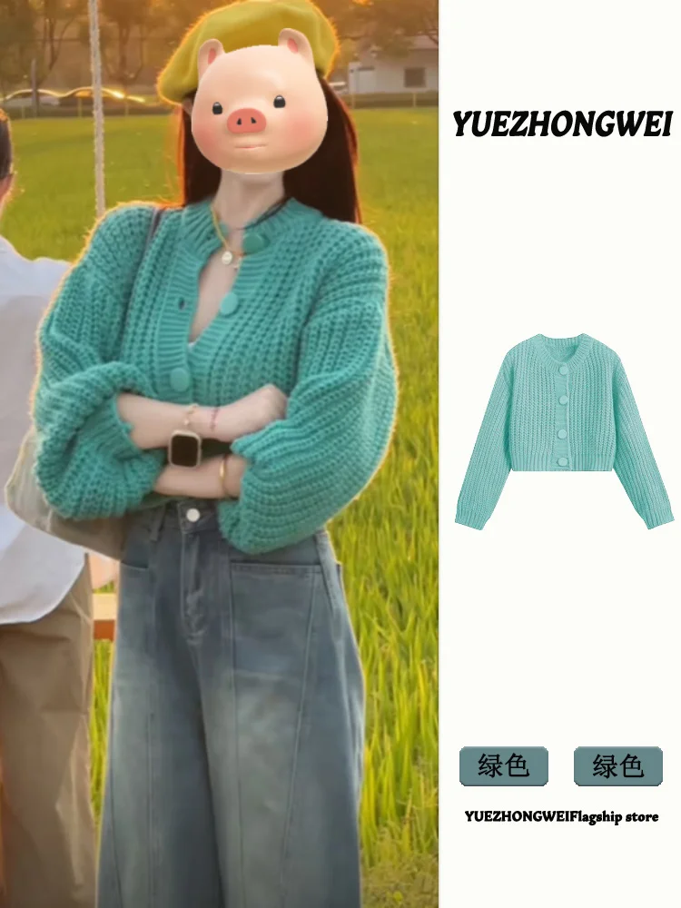 

Women's Green Cardigan Knitted Sweater Harajuku 90s Aesthetic Y2k Long Sleeve Sweater Jumper Vintage 2000s Aesthetic Clothes