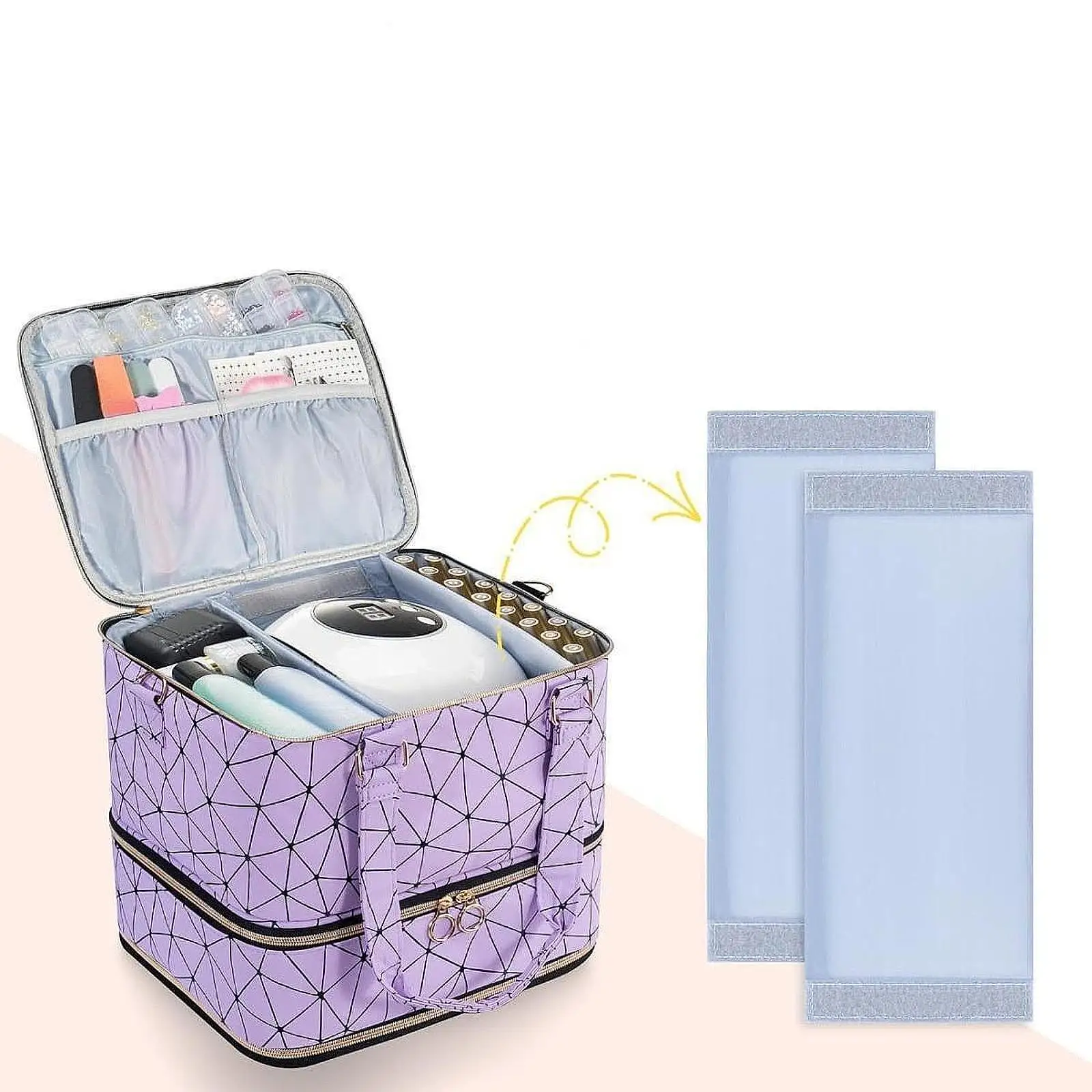 Nail Polish Organizer Case 3 Layer Makeup PU Manicure Tools Zipper Pocket