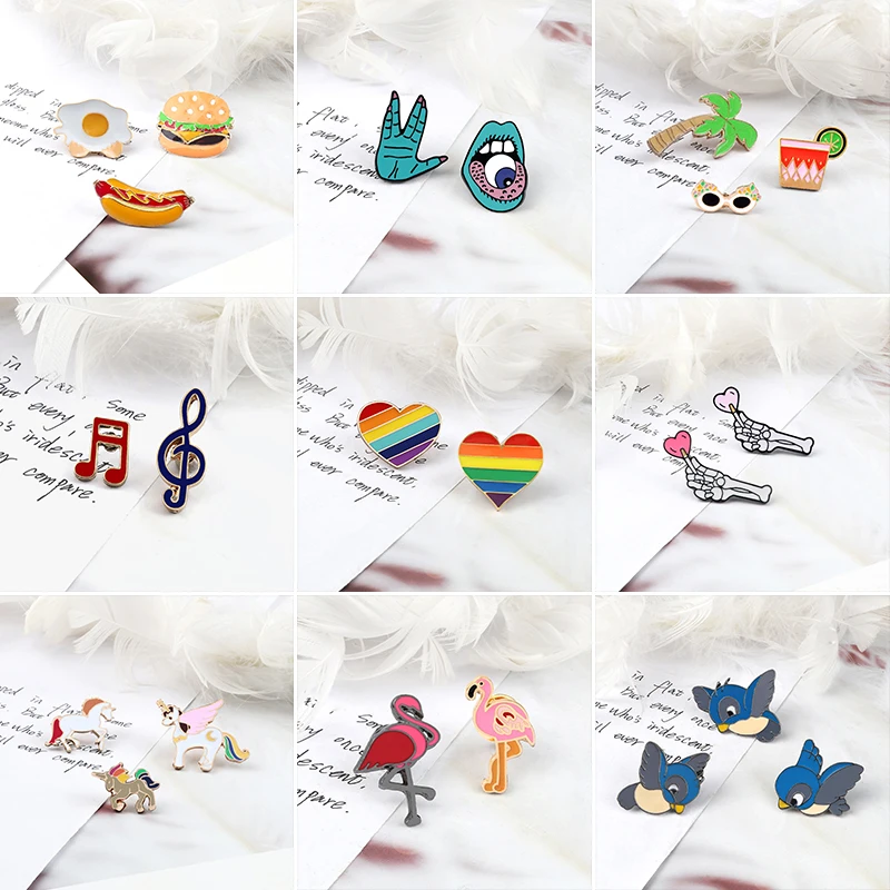 2-3Pcs/Set Shirt Lapel Pins Demon's Claws Skull Brooches Rainbow Heart Enamel Music Notes Badges Clothes Bag Jewelry Accessories