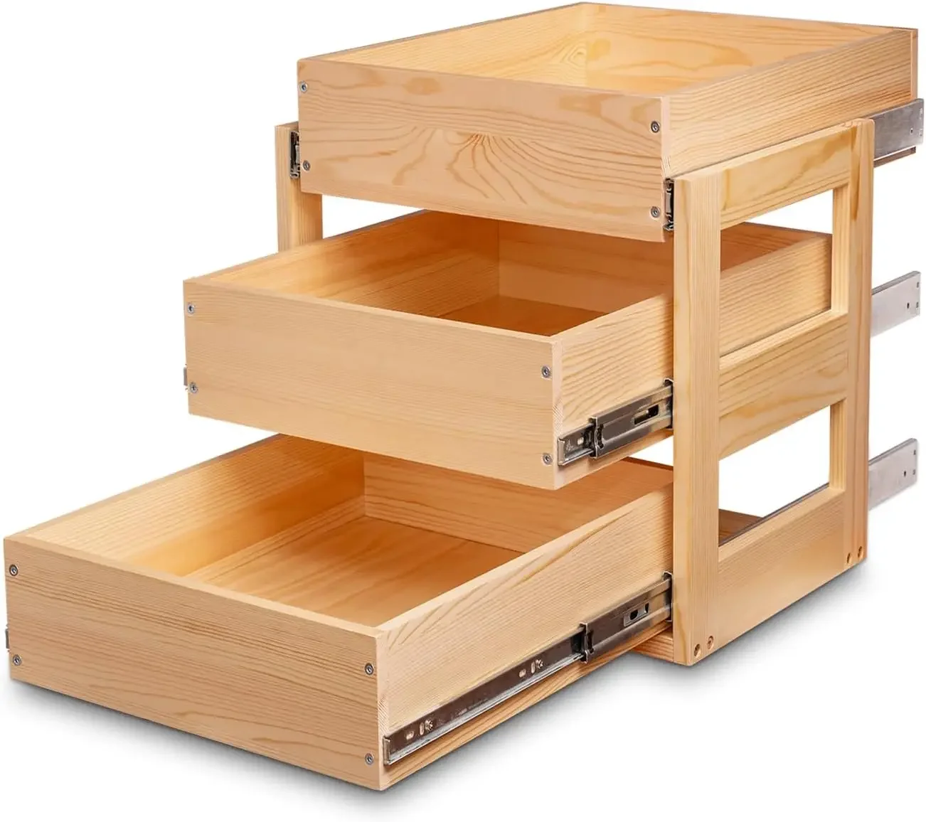 Pull Out Drawers For Cabinets, 14''W x 21''D x 19''H Soft Close Slide Out Wood Shelves Storage Organizer for Kitchen, 3-Tier