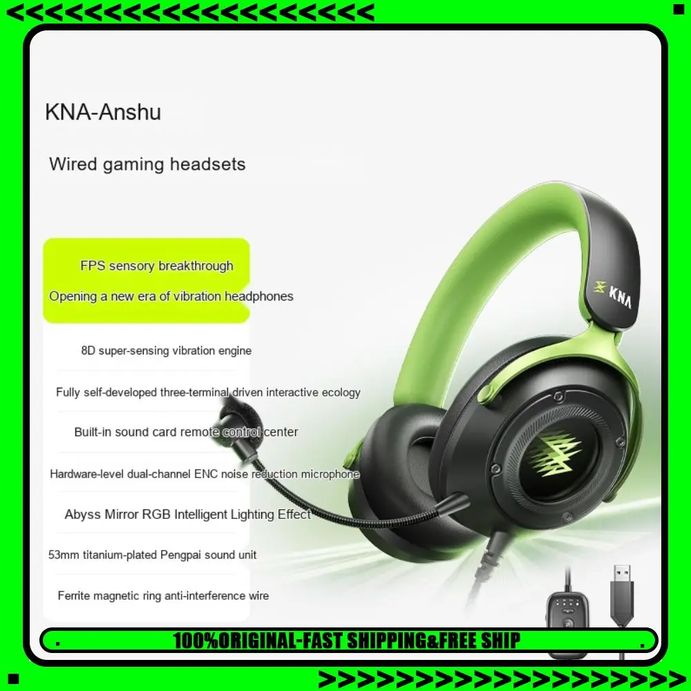 KNA Dark Pivot Wired Over‑Ear Gaming Headset FPS E‑Sports Headphone ENC Noise-canceling Mic Vibration Engine Sound Positioning