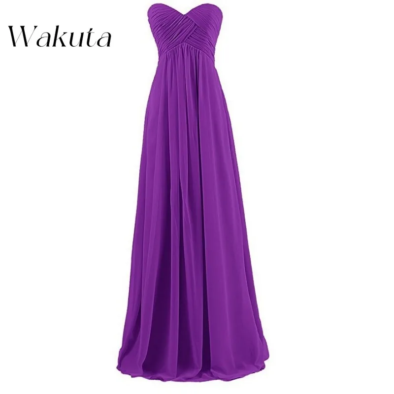 Wakuta Retro Bustier trägerlose Chiffon Brautjungfern-Gruppen-Abendkleider, schlichte, taillierte, schmale, plissierte, bodenlange Bankettkleider