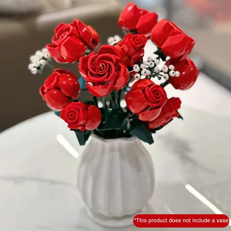 Romantic Rose Flower Bouquet Building Blocks Creative Home Desk Plant Decoration Assemble Bricks Toys For Gifts Girls Lady 822PC