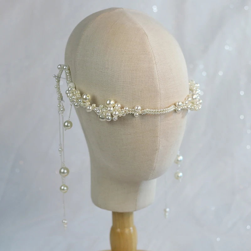 High-end children's antique pearl fringed face decoration show accessories host dress accessories girl princess photo props